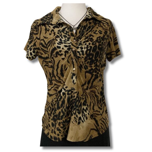 SASH Vintage leopard print short sleeve top ~ SMALL MEDIUM rockabilly goth shirt - Picture 1 of 14